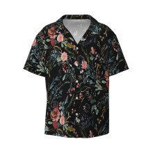 (Midnight Floral_8746) Men's Hawaiian Shirts Cuban Collar Vintage Bowling Short Sleeve Button Down Beach Shirt Casual Summer Vacation Wear Retro Tee