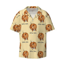 (Beagle Bagel_4629) Men's Hawaiian Shirts Cuban Collar Vintage Bowling Short Sleeve Button Down Beach Shirt Casual Summer Vacation Wear Retro Tee
