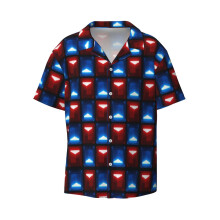 (Beat Saber - V2 Block Pattern_10637) Men's Hawaiian Shirts Cuban Collar Vintage Bowling Short Sleeve Button Down Beach Shirt Casual Summer Vacation Wear Retro Tee