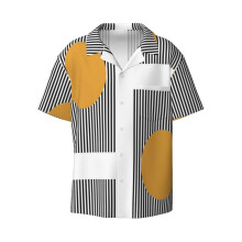 (Bauhaus #16_23255) Men's Hawaiian Shirts Cuban Collar Vintage Bowling Short Sleeve Button Down Beach Shirt Casual Summer Vacation Wear Retro Tee