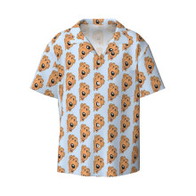 (Bear_6150) Men's Hawaiian Shirts Cuban Collar Vintage Bowling Short Sleeve Button Down Beach Shirt Casual Summer Vacation Wear Retro Tee
