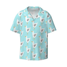 (Beach Seagull_6583) Men's Hawaiian Shirts Cuban Collar Vintage Bowling Short Sleeve Button Down Beach Shirt Casual Summer Vacation Wear Retro Tee