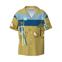(Beach_7506) Men's Hawaiian Shirts Cuban Collar Vintage Bowling Short Sleeve Button Down Beach Shirt Casual Summer Vacation Wear Retro Tee