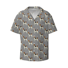 (Beagle_5473) Men's Hawaiian Shirts Cuban Collar Vintage Bowling Short Sleeve Button Down Beach Shirt Casual Summer Vacation Wear Retro Tee