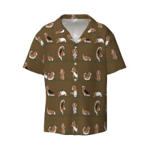 (Beagle Yoga_7834) Men's Hawaiian Shirts Cuban Collar Vintage Bowling Short Sleeve Button Down Beach Shirt Casual Summer Vacation Wear Retro Tee