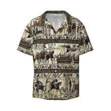 (Bayeux Tapestry_22857) Men's Hawaiian Shirts Cuban Collar Vintage Bowling Short Sleeve Button Down Beach Shirt Casual Summer Vacation Wear Retro Tee
