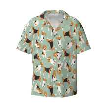 (Beagle Scatter Mint_22801) Men's Hawaiian Shirts Cuban Collar Vintage Bowling Short Sleeve Button Down Beach Shirt Casual Summer Vacation Wear Retro Tee