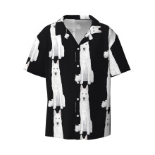 (Beautiful White Siberian Husky - Sweet White Snow Dog _5834) Men's Hawaiian Shirts Cuban Collar Vintage Bowling Short Sleeve Button Down Beach Shirt Casual Summer Vacation Wear Retro Tee
