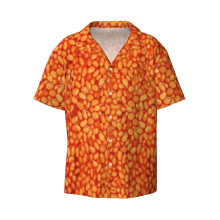 (Beans In Things Pattern_8242) Men's Hawaiian Shirts Cuban Collar Vintage Bowling Short Sleeve Button Down Beach Shirt Casual Summer Vacation Wear Retro Tee