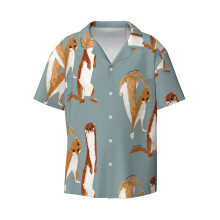 (Funny Weasel (Mustela Nivalis)_5577) Men's Hawaiian Shirts Cuban Collar Vintage Bowling Short Sleeve Button Down Beach Shirt Casual Summer Vacation Wear Retro Tee