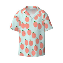(Funny Peach _5085) Men's Hawaiian Shirts Cuban Collar Vintage Bowling Short Sleeve Button Down Beach Shirt Casual Summer Vacation Wear Retro Tee