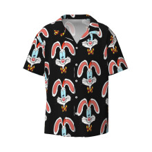 (Funny Rabbit_11757) Men's Hawaiian Shirts Cuban Collar Vintage Bowling Short Sleeve Button Down Beach Shirt Casual Summer Vacation Wear Retro Tee