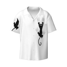(Funny Scratching Cat T-shirt And Other Cloths With Cat_5585) Men's Hawaiian Shirts Cuban Collar Vintage Bowling Short Sleeve Button Down Beach Shirt Casual Summer Vacation Wear Retro Tee
