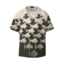 (Escher - Sky And Water I_22285) Men's Hawaiian Shirts Cuban Collar Vintage Bowling Short Sleeve Button Down Beach Shirt Casual Summer Vacation Wear Retro Tee