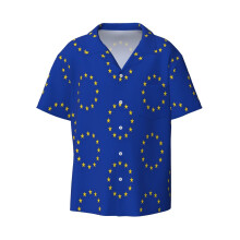(EU Europe European Union European Flag EU Stars_22409) Men's Hawaiian Shirts Cuban Collar Vintage Bowling Short Sleeve Button Down Beach Shirt Casual Summer Vacation Wear Retro Tee