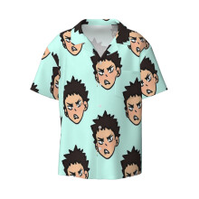 (Iwaizumi Hajime_4770) Men's Hawaiian Shirts Cuban Collar Vintage Bowling Short Sleeve Button Down Beach Shirt Casual Summer Vacation Wear Retro Tee