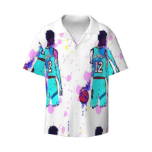 (Ja Morant P2_6989) Men's Hawaiian Shirts Cuban Collar Vintage Bowling Short Sleeve Button Down Beach Shirt Casual Summer Vacation Wear Retro Tee