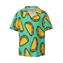 (It's Taco Time!_4591) Men's Hawaiian Shirts Cuban Collar Vintage Bowling Short Sleeve Button Down Beach Shirt Casual Summer Vacation Wear Retro Tee