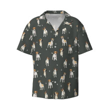 (Jack Russell Terrier Pattern _5463) Men's Hawaiian Shirts Cuban Collar Vintage Bowling Short Sleeve Button Down Beach Shirt Casual Summer Vacation Wear Retro Tee