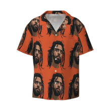 (J Cole_6132) Men's Hawaiian Shirts Cuban Collar Vintage Bowling Short Sleeve Button Down Beach Shirt Casual Summer Vacation Wear Retro Tee