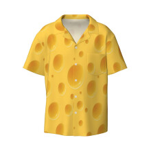 (It's Cheese!_7899) Men's Hawaiian Shirts Cuban Collar Vintage Bowling Short Sleeve Button Down Beach Shirt Casual Summer Vacation Wear Retro Tee