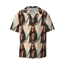 (Jack Sparrow_7660) Men's Hawaiian Shirts Cuban Collar Vintage Bowling Short Sleeve Button Down Beach Shirt Casual Summer Vacation Wear Retro Tee