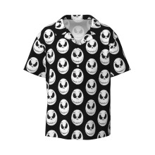 (Jack Skellington_5303) Men's Hawaiian Shirts Cuban Collar Vintage Bowling Short Sleeve Button Down Beach Shirt Casual Summer Vacation Wear Retro Tee
