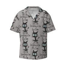 (It's Fine I'm Fine Everything Is Fine Funny Cat _11112) Men's Hawaiian Shirts Cuban Collar Vintage Bowling Short Sleeve Button Down Beach Shirt Casual Summer Vacation Wear Retro Tee