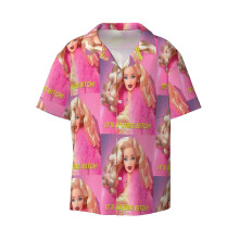 (It's Barbie Bitch!_3785) Men's Hawaiian Shirts Cuban Collar Vintage Bowling Short Sleeve Button Down Beach Shirt Casual Summer Vacation Wear Retro Tee