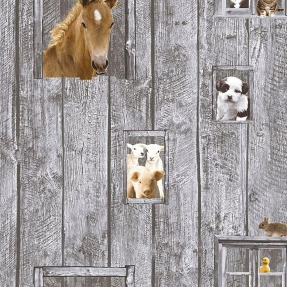 As Creation Little Stars Animals Wallpaper Wood Planks Farm Paste The Wall