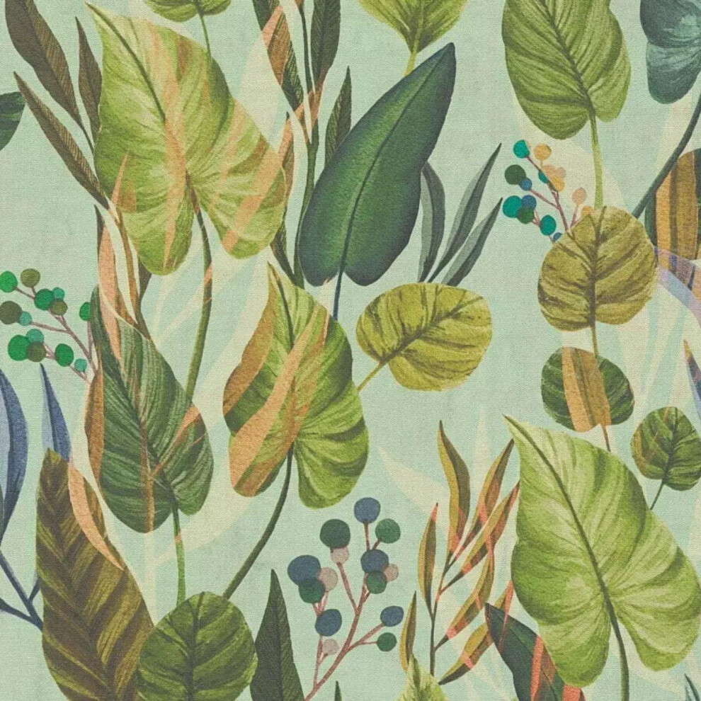 As Creation Tropical Leaf Pattern Green Blue Wallpaper Paste The Wall Vinyl