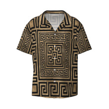 (Greek Key Ornament - Greek Meander -Black On Gold_3954) Men's Hawaiian Shirts Cuban Collar Vintage Bowling Short Sleeve Button Down Beach Shirt Casual Summer Vacation Wear Retro Tee