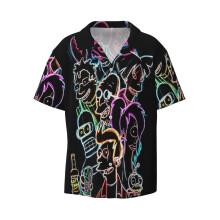 (Graphic Futu Cartoons Characters_9270) Men's Hawaiian Shirts Cuban Collar Vintage Bowling Short Sleeve Button Down Beach Shirt Casual Summer Vacation Wear Retro Tee