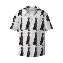 (Great Dane Stunning Black Dog Of Elegance _4318) Men's Hawaiian Shirts Cuban Collar Vintage Bowling Short Sleeve Button Down Beach Shirt Casual Summer Vacation Wear Retro Tee