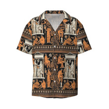 (Greek Vase_14834) Men's Hawaiian Shirts Cuban Collar Vintage Bowling Short Sleeve Button Down Beach Shirt Casual Summer Vacation Wear Retro Tee