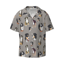 (Greater Swiss Mountain Dog Sketchy Modern Pattern Design_6928) Men's Hawaiian Shirts Cuban Collar Vintage Bowling Short Sleeve Button Down Beach Shirt Casual Summer Vacation Wear Retro Tee