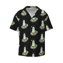 (Great Pyrenees UFO Pattern _7512) Men's Hawaiian Shirts Cuban Collar Vintage Bowling Short Sleeve Button Down Beach Shirt Casual Summer Vacation Wear Retro Tee