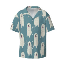 (Great Pyrenees Pattern _6761) Men's Hawaiian Shirts Cuban Collar Vintage Bowling Short Sleeve Button Down Beach Shirt Casual Summer Vacation Wear Retro Tee
