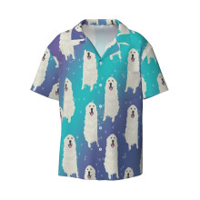 (Great Pyrenees Pattern _1794) Men's Hawaiian Shirts Cuban Collar Vintage Bowling Short Sleeve Button Down Beach Shirt Casual Summer Vacation Wear Retro Tee
