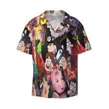 (Gravity Falls_23345) Men's Hawaiian Shirts Cuban Collar Vintage Bowling Short Sleeve Button Down Beach Shirt Casual Summer Vacation Wear Retro Tee