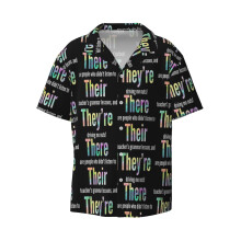 (Grammar Police There Their They're Gift_15117) Men's Hawaiian Shirts Cuban Collar Vintage Bowling Short Sleeve Button Down Beach Shirt Casual Summer Vacation Wear Retro Tee