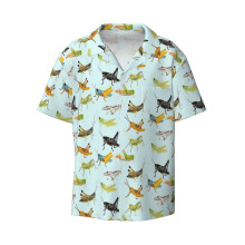 (Grasshoppers_11551) Men's Hawaiian Shirts Cuban Collar Vintage Bowling Short Sleeve Button Down Beach Shirt Casual Summer Vacation Wear Retro Tee
