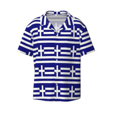 (Greece Flag _8148) Men's Hawaiian Shirts Cuban Collar Vintage Bowling Short Sleeve Button Down Beach Shirt Casual Summer Vacation Wear Retro Tee
