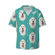 (Great Pyrenees Pattern _9783) Men's Hawaiian Shirts Cuban Collar Vintage Bowling Short Sleeve Button Down Beach Shirt Casual Summer Vacation Wear Retro Tee