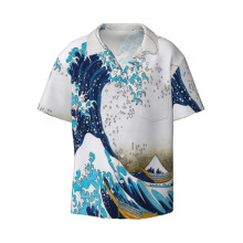 (Great Wave Off Kanagawa _7684) Men's Hawaiian Shirts Cuban Collar Vintage Bowling Short Sleeve Button Down Beach Shirt Casual Summer Vacation Wear Retro Tee