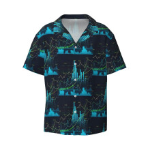 (Graph, Stock Exchange_10670) Men's Hawaiian Shirts Cuban Collar Vintage Bowling Short Sleeve Button Down Beach Shirt Casual Summer Vacation Wear Retro Tee