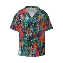 (Graffiti And Paint Splatter_6578) Men's Hawaiian Shirts Cuban Collar Vintage Bowling Short Sleeve Button Down Beach Shirt Casual Summer Vacation Wear Retro Tee