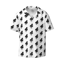 (Grand Piano_14720) Men's Hawaiian Shirts Cuban Collar Vintage Bowling Short Sleeve Button Down Beach Shirt Casual Summer Vacation Wear Retro Tee