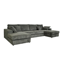 Rest Jumbo Cord Fabric Corner Sofa with Footstool Grey