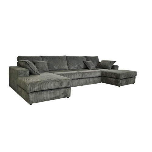 Luxury Life Rest Jumbo Cord Fabric Corner Sofa with Footstool Grey